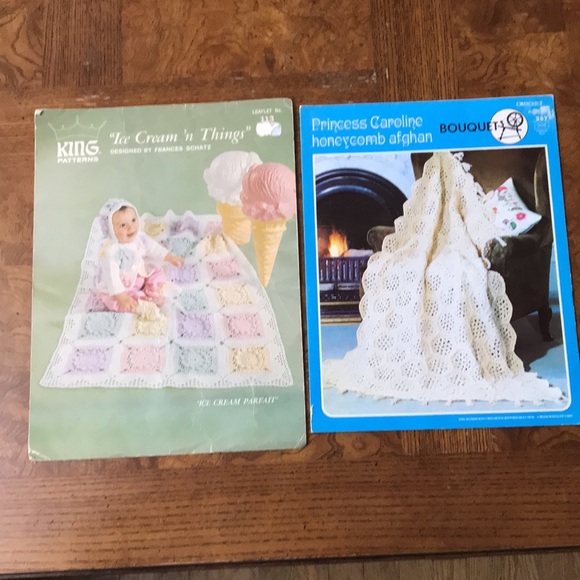 Other - 3/$20 Vintage Lot of 2 Crochet Pattern Booklets Baby Blanket , Afghan, 3 designs